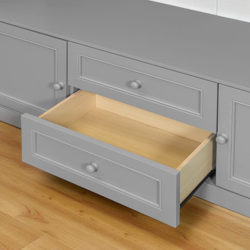 Twin Size Murphy Bed with TV Stand, 2 Storage Drawers, Shelves & Cabinets, Foldable Wooden Bed for Bedroom or Apartment