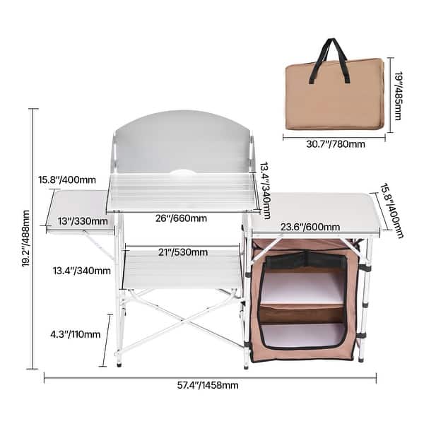 Camping Kitchen Table Picnic Cabinet Folding Cooking Storage Rack ...