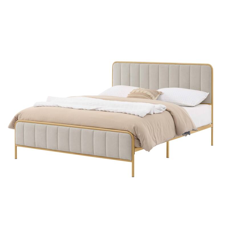 Upholstered Queen Bed Frame with Tufted Headboard Modern Design