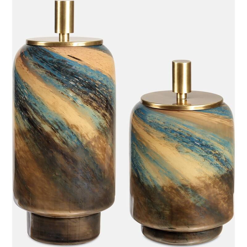 Uttermost 18188 Celestial Tide 14-1/4" Tall Glass and Metal Canisters