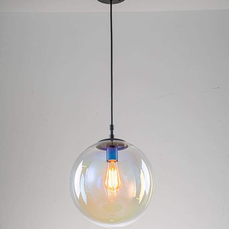1-Light Modern Boho Iridescent Iron & Hand-Blown Glass Pendant Light for Dining Room - 1 Light
