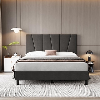 Twin Size Bed Frame with Adjustable Headboard, Velvet