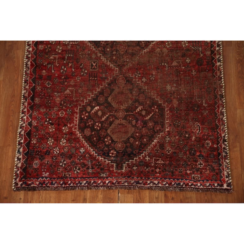 Pre-1900 Antique Qashqai Persian Area Rug Handmade Wool Carpet - 3'10"x 5'3"