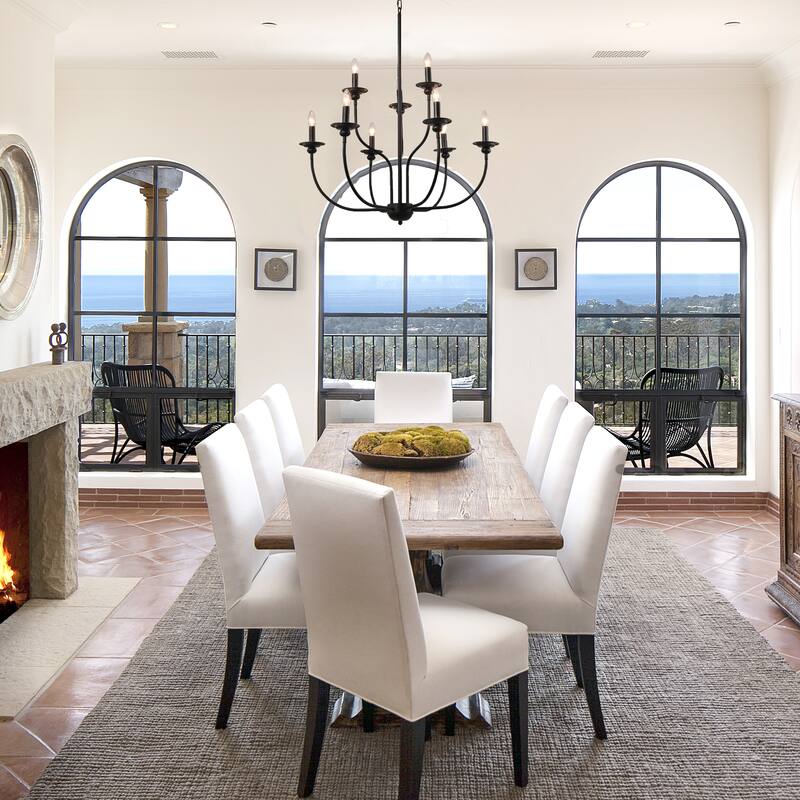 Modern Farmhouse 9-Light Classic Black Chandelier for Dining Room
