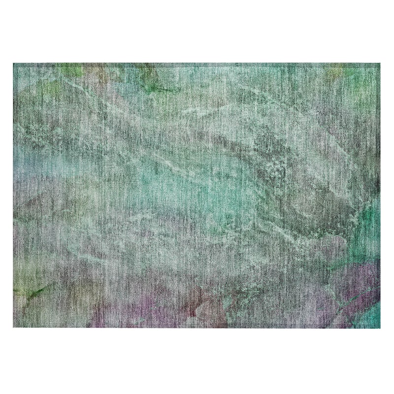 Machine Washable Indoor/ Outdoor Abstract Watercolor Chantille Rug