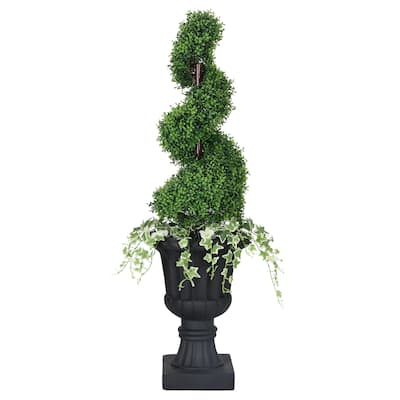 Puleo International 52" Topiary Spiral Boxwood Artificial Tree