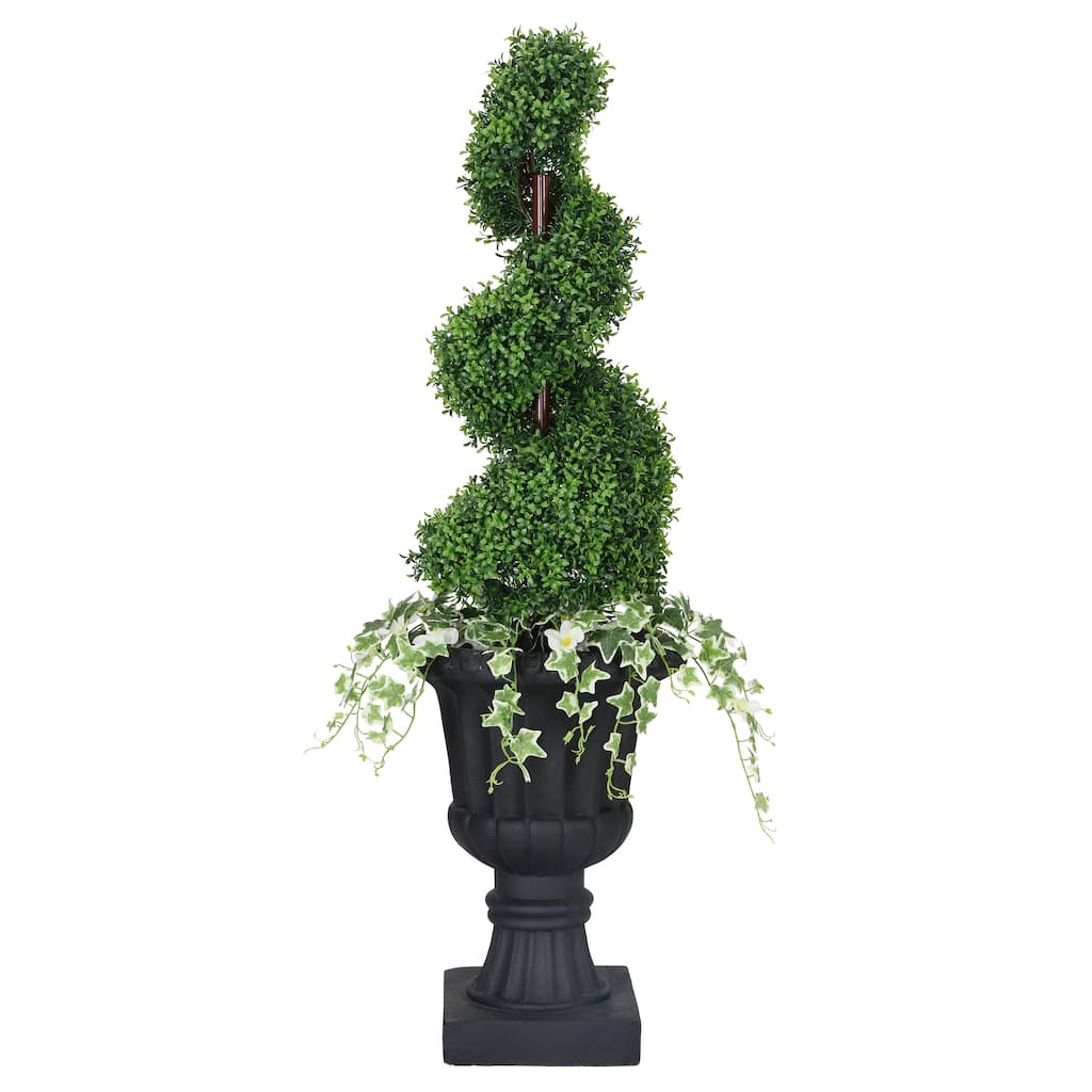 Puleo International 52" Topiary Spiral Boxwood Artificial Tree