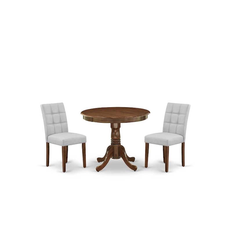 Round Pedestal Dining Table Set with 2 Chairs - Antique Walnut Finish Kitchen Set