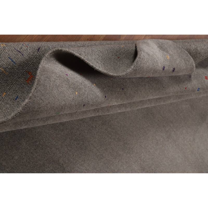 Gray Gabbeh Oriental Area Rug Hand-Knotted Wool Carpet - 8'1" x 9'9"