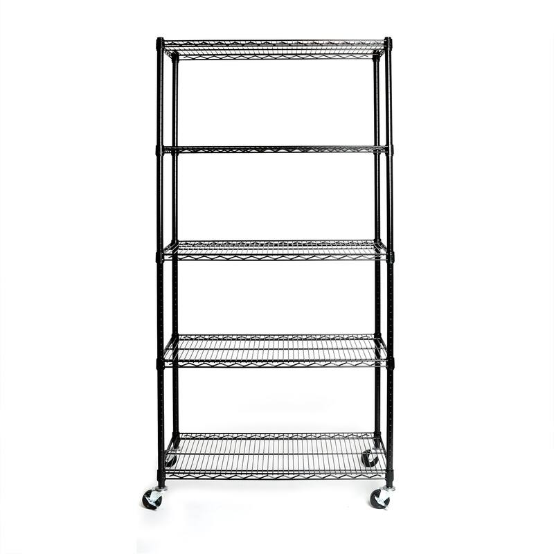 Seville Classics UltraDurable Commercial-Grade 5-Tier NSF Wire Shelving with Wheels, 36" W x 18" D x 72" H, Black