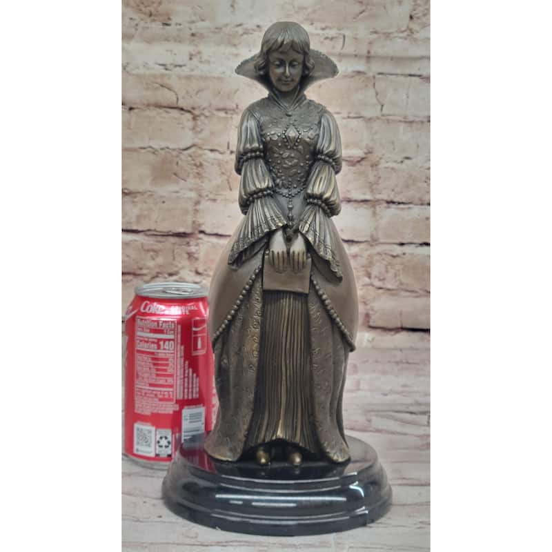 Demure Modest Religious Woman Hot Cast Bronze Sculpture On Marble Base