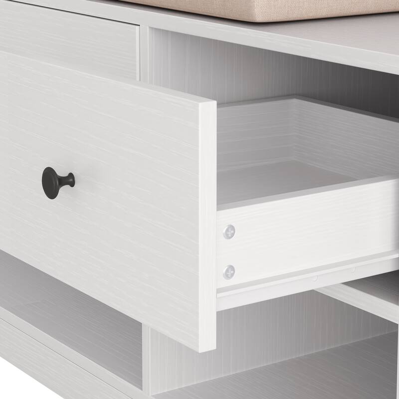 Modern Minimalist Coat Rack, Linen Cushioned Entry Bench, Storage Shelf, DIY Pegboard, for Hallway, Living Room