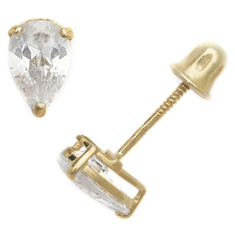 Curata 14k Gold Cubic Zirconia Pear-Shape Screw Back Stud Earrings - White