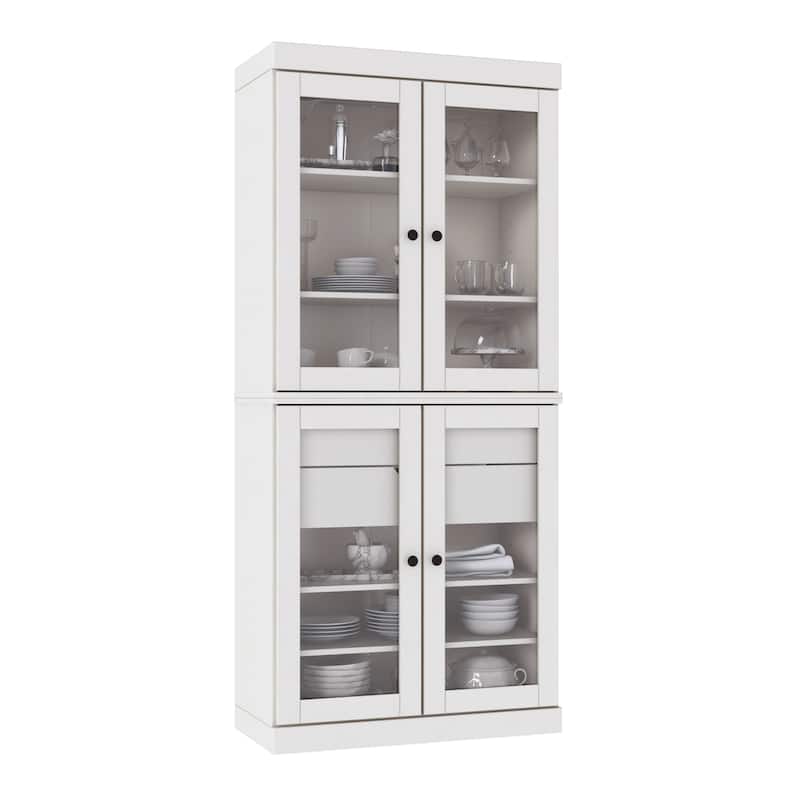 Palace Imports 100% Solid Wood Pantry Cabinet with Frosted, Clear Glass or Solid Doors, 2-Drawers and Adjustable Shelves