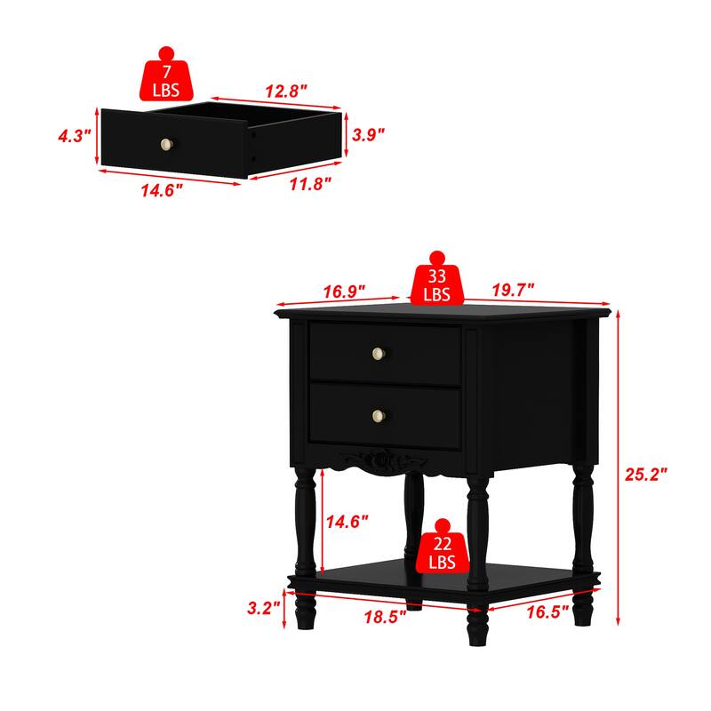 Rustic Farmhouse Accent End Table Nightstand Side Table 2 Colors White/Black