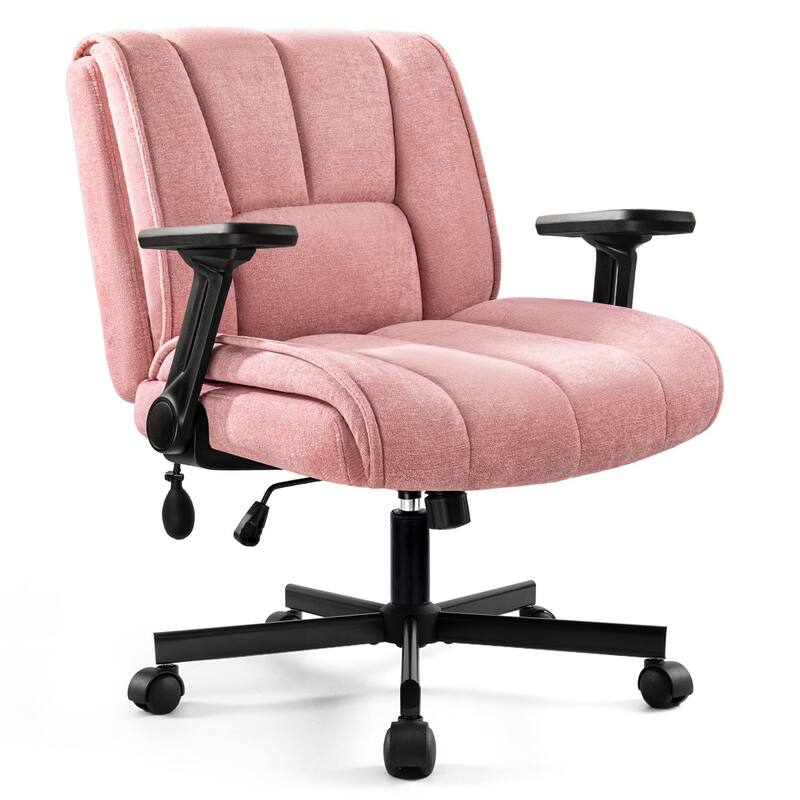 BOSSIN Criss Cross Office Chair with Flip-Up Arms - Wide Seat Desk Chair with Dynamic Airbag Lumbar Support & Wheels