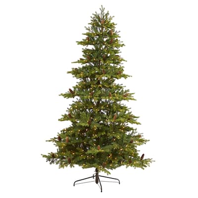 7.5ft. Fir Artificial Christmas Tree with 600 Clear Lights, Pine Cones & 1740 Branches - Lush Holiday X-Mas Centerpiece