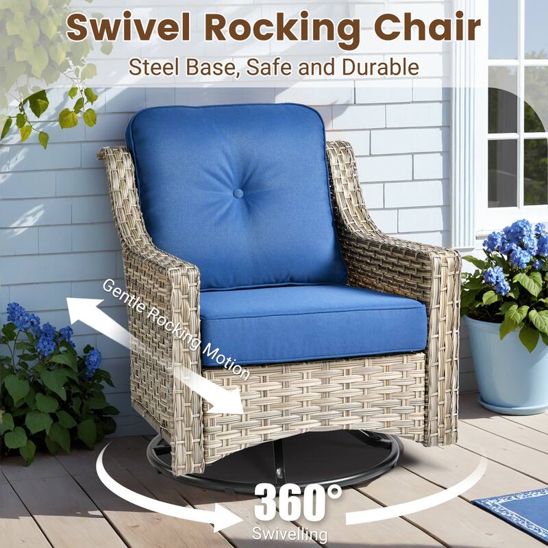 HOOOWOOO 10-piece Wicker Patio Furniture Set Sectional Sofa with Swivel Chair