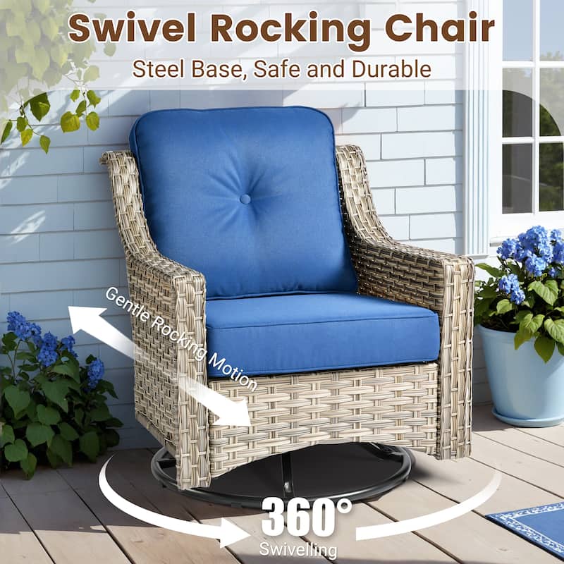 HOOOWOOO 9-piece Wicker Outdoor Patio Furniture Fire Pit Set with Swivel Chairs