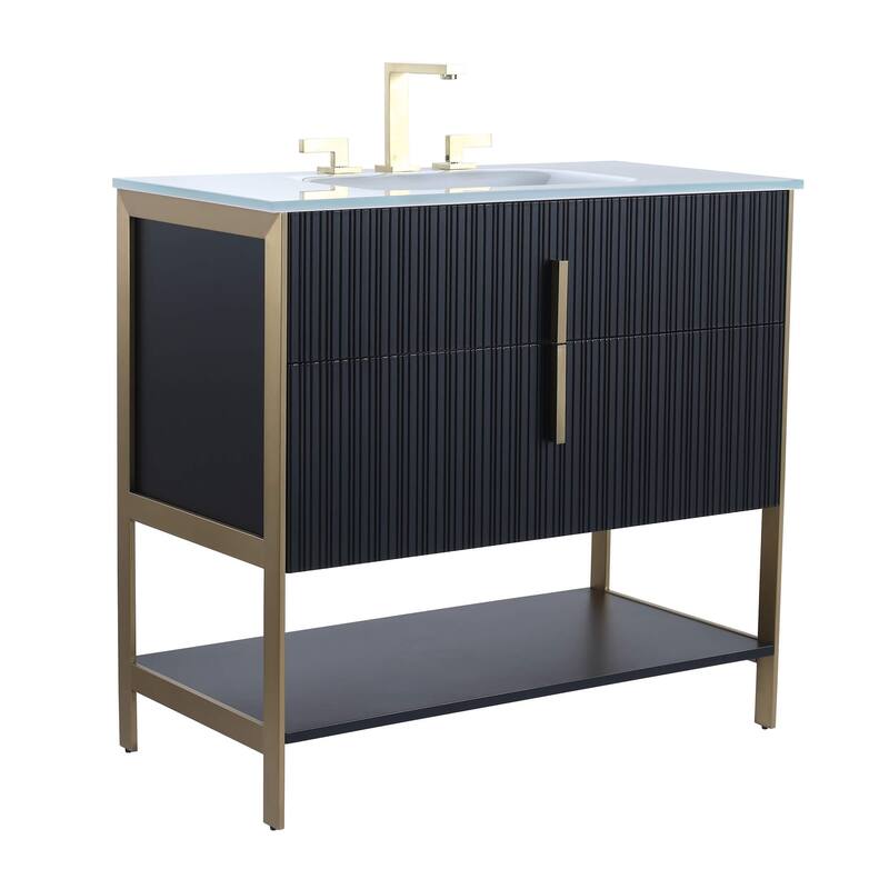 Fine Fixtures Serenity Modern bathroom vanity - Black Matte - Satin Brass Hardware