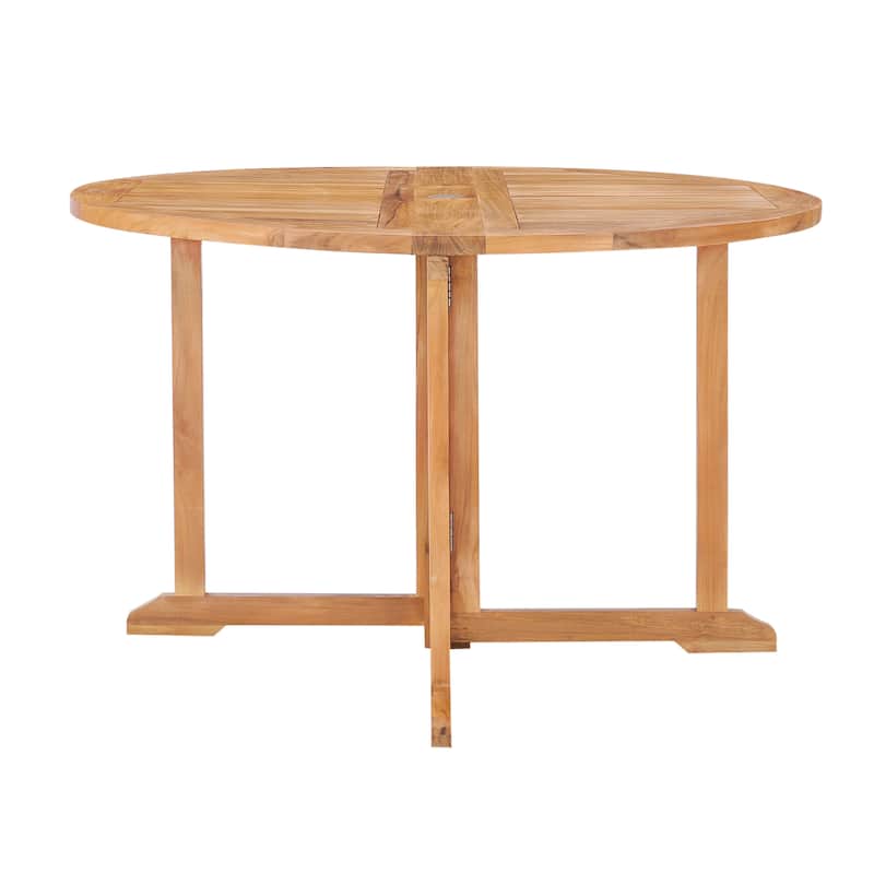 Chic Teak Butterfly Round Teak Wood Outdoor Patio Folding Dining Table, 47 Inch