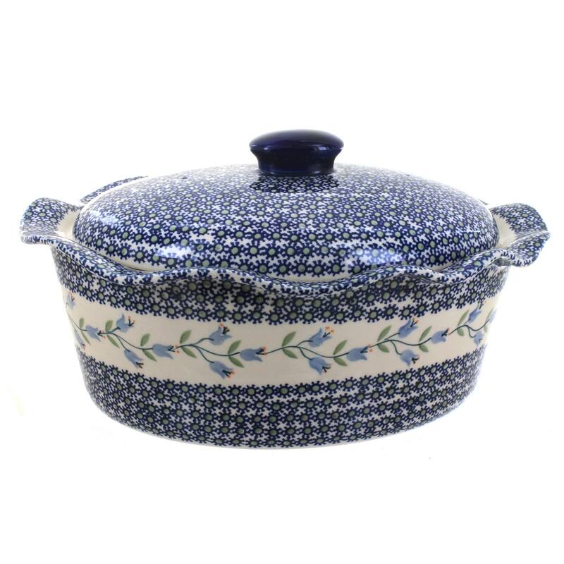 Blue Rose Polish Pottery Z137 Manufaktura Large Oval Baker with Lid - Tulip