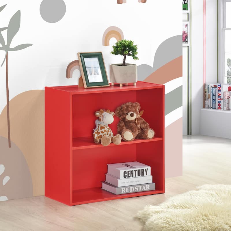 George Contemporary 2-Tier Laminated Wood Bookcase - Red