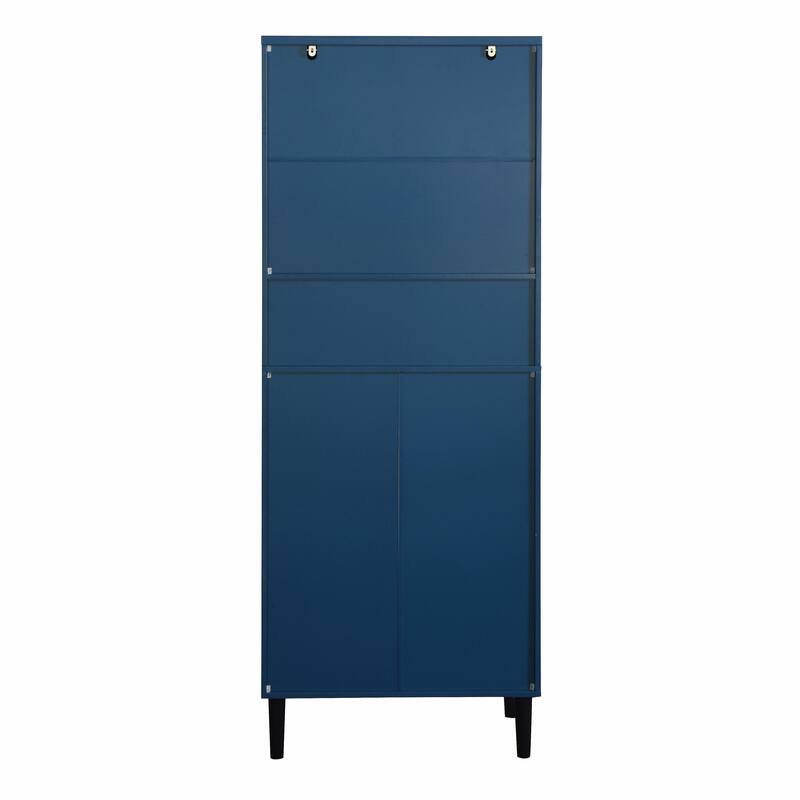 Tall Kitchen Pantry Cabinet with 2 Glass Display Doors & 2 Solid Doors