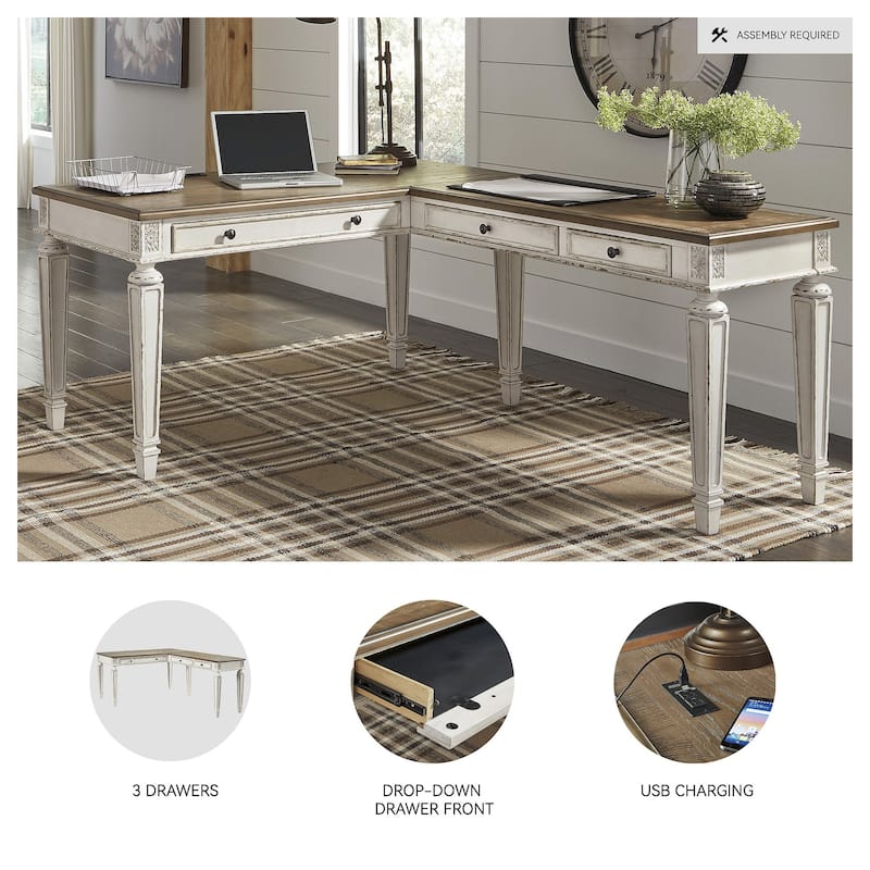 Realyn Antique White/Brown 2-Piece Home Office Desk