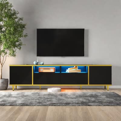 70.9" Luxury LED TV Stand with Smart Lighting - 2 Cabinets, 2 Drawers and Anti Tip Design and Cable Management