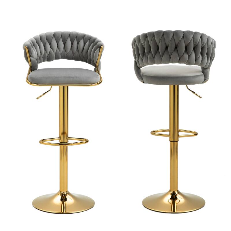 Set of 2 Bar Stool Adjustable Height with Swivel Seat