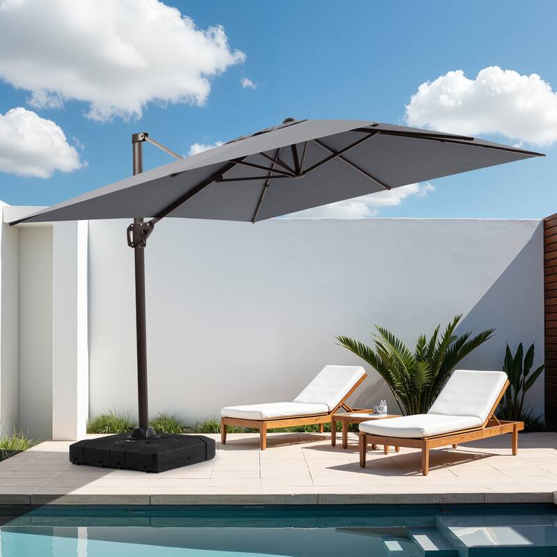 11 x 9 FT Outdoor Patio Offset Cantilever Umbrella with Base - Dark Grey