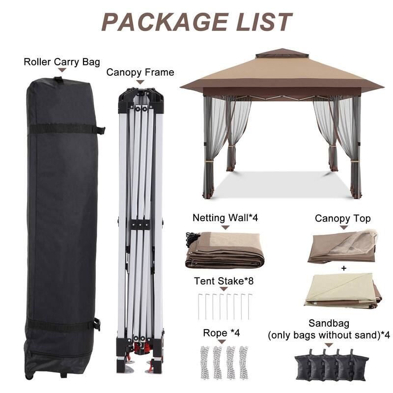 12 X 12ft Pop-up Gazebo, Double Roof Tent with Mosquito Netting