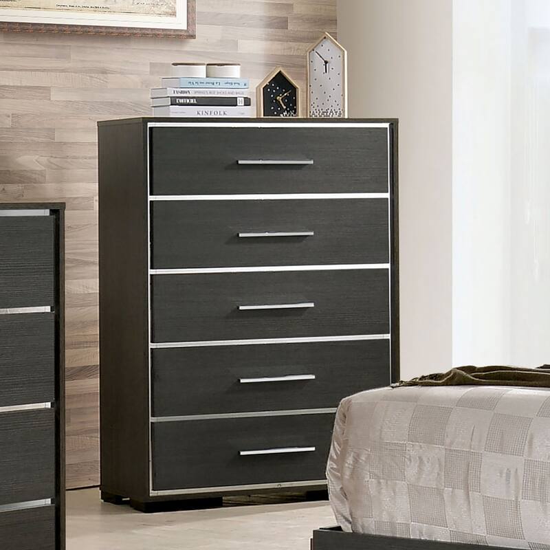Furniture of America Kastela Contemporary Grey 2-Piece Nightstand and Chest Set with USB Ports