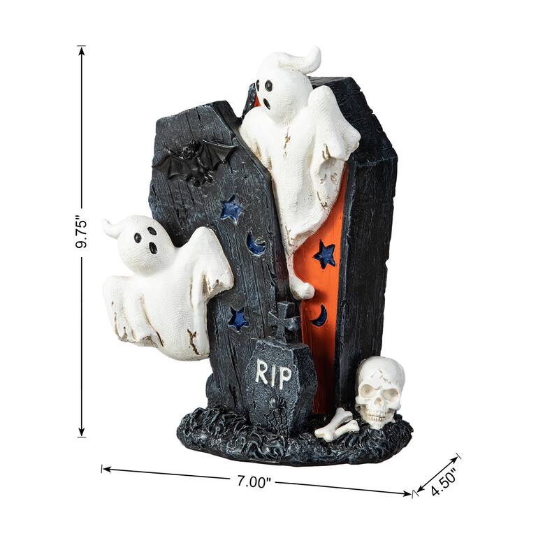 Glitzhome 10''H Halloween Polyresin Ghost Gravestone Table Decor - Black