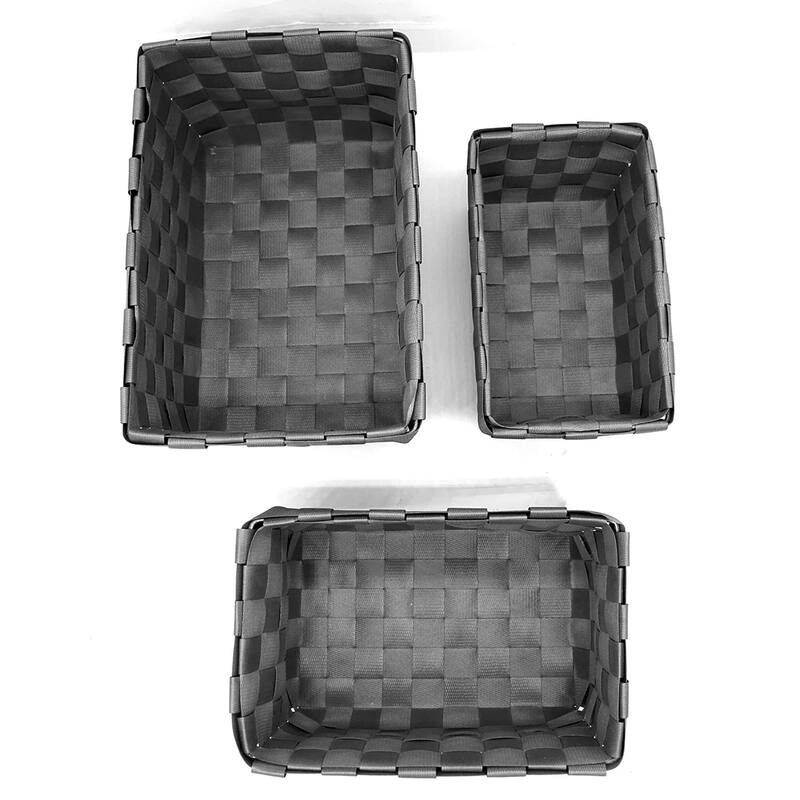 Checkered Woven Strap Storage Baskets (Set of 3) - 7.8 L x 5.3 W x 4.2 H
