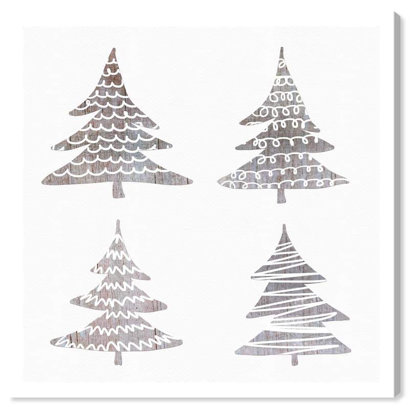 Wynwood Studio Prints Holiday and Seasonal Trees Times Trees White and Light Brown Rustic Wall Art Canvas Print
