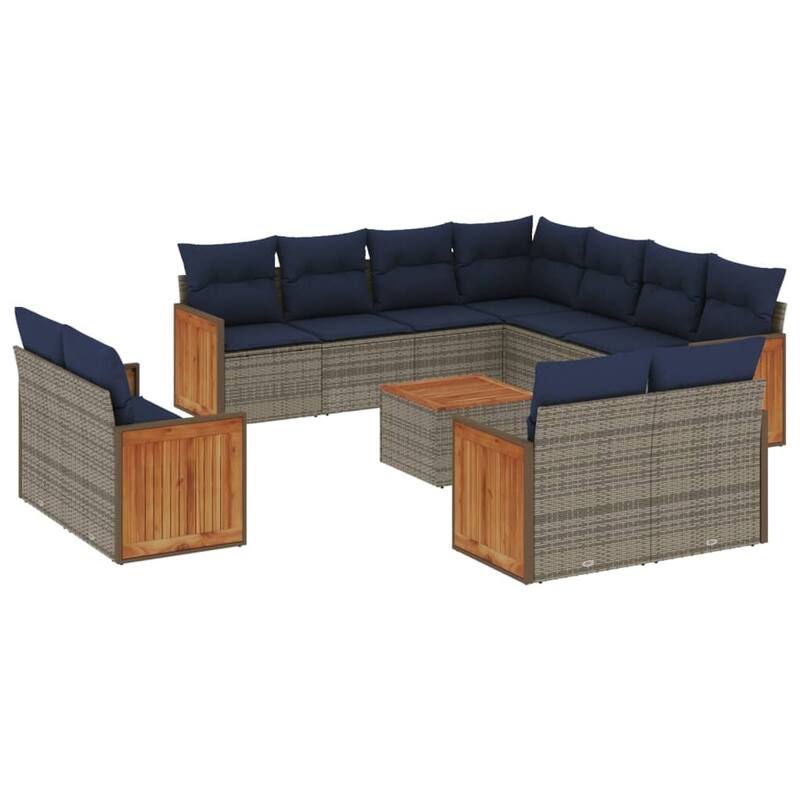 vidaXL 11/12 Piece Patio Sofa Set with Cushions Black/Gray Poly Rattan - 21.7 x 24.4 x 27.2