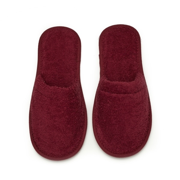slide 2 of 9, Men's Terry Cotton Bath Slippers Burgundy - Large