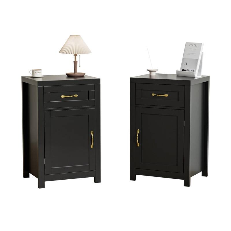 Farmhouse Night Stand with Barn Door - Black | Size: 2
