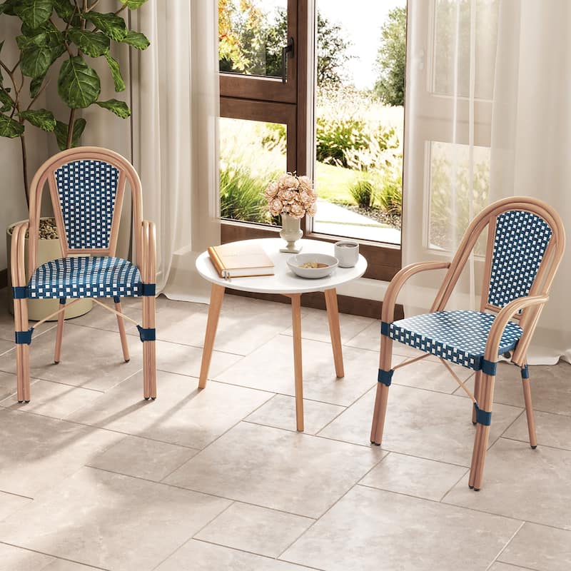 Gymax Outdoor French Bistro Chairs 4 PCS w/ Armrests Galvanized Metal