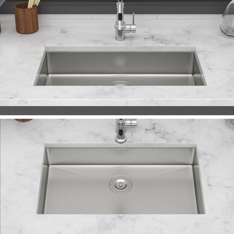Undermount Single Bowl 16 Gauge Stainless Steel Kitchen Sink in Brushed Nickel - 27'' x 18'' x 5.5''
