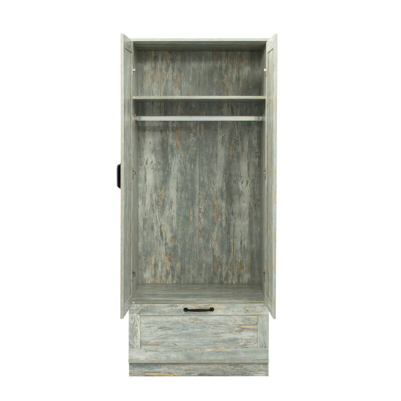 Wood High Wardrobe Cabinet with 4 Storage Spaces and 2 Doors