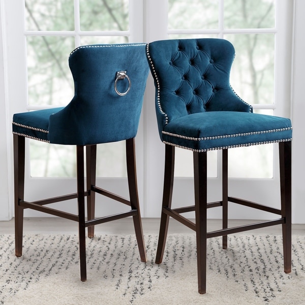 Abbyson Versailles 30 Inch Blue Tufted Bar Stool. Opens flyout.