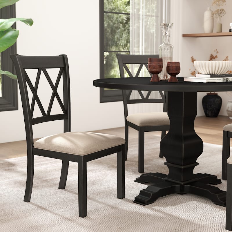 Roundhill Furniture Windvale Upholstered Cross-back Dining Chair, Set of 2
