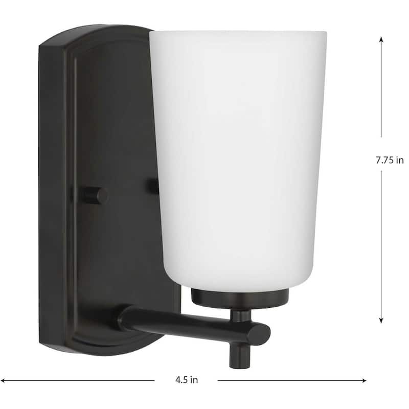 Adley Collection One-Light Matte Black Etched Opal Glass New Traditional Bath Vanity Light - 4.5 in x 6 in x 7.75 in
