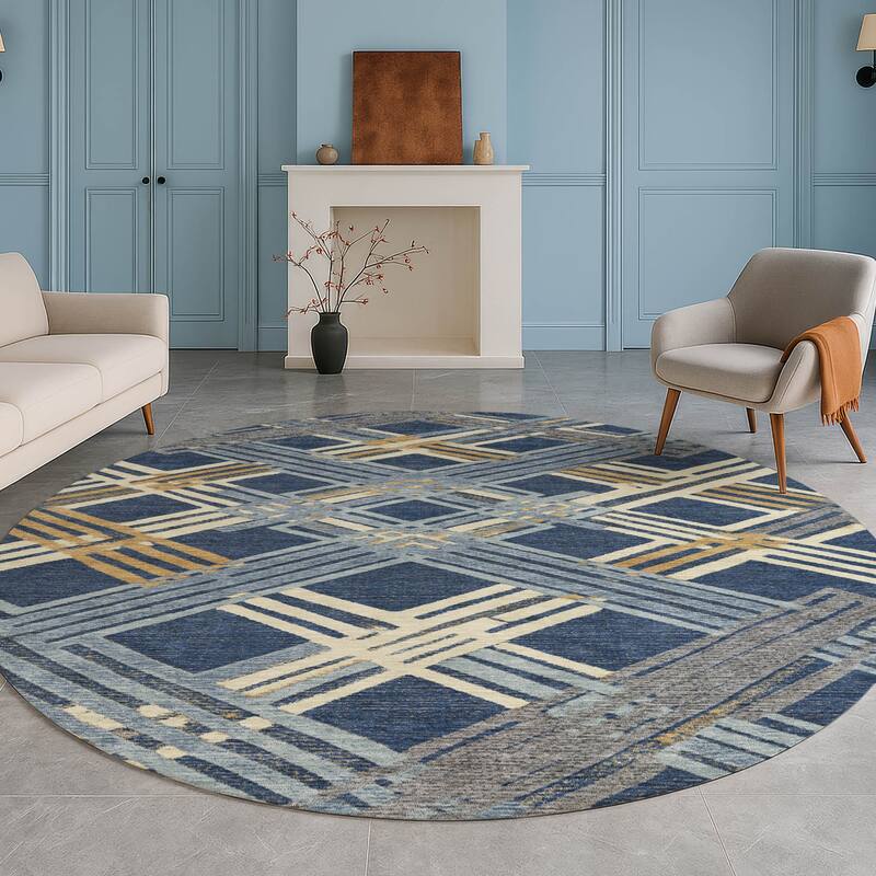 Machine Washable Indoor/ Outdoor Modern Trellis Chantille Rug