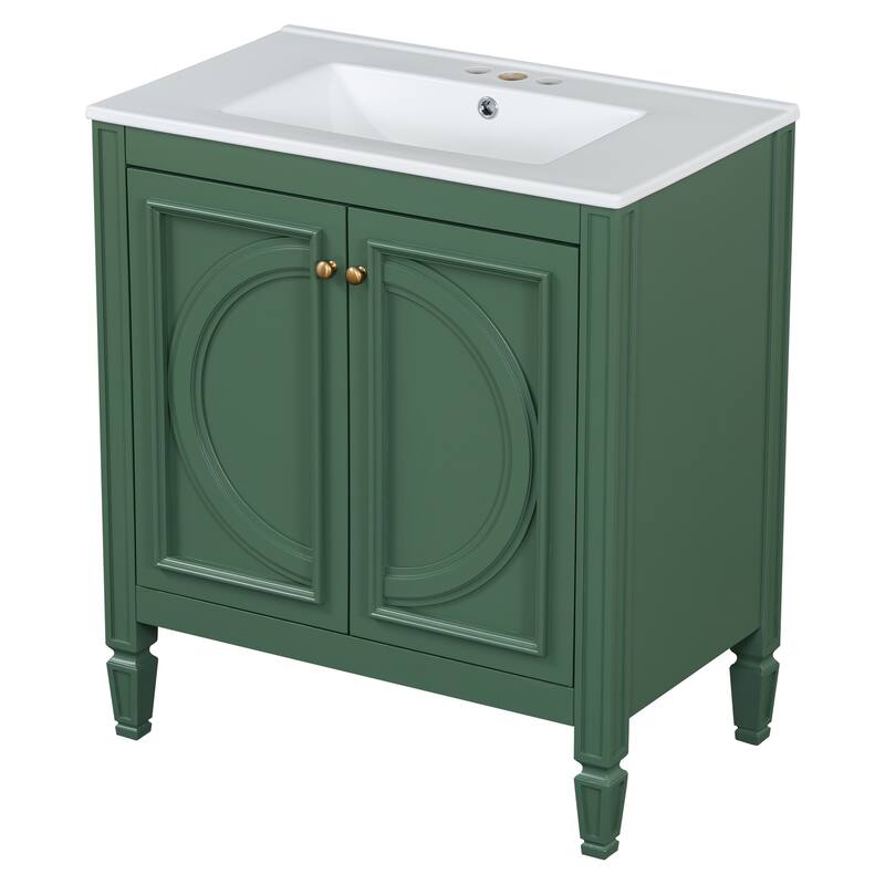 60" Bathroom Vanity with Double Sink Combo Set, Ceramic Sink, Soft Close Doors with Shelf, Storage Drawer