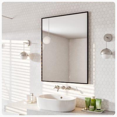 Eviva Black 24" x 30" Rectangular Black Metal Framed Mirror
