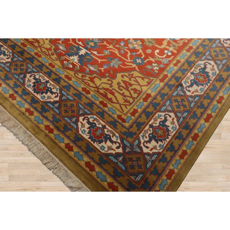 7'11''x9'11'' Hand Knotted Wool Orange Heriz Traditional Area Rug - 7' 11'' x 9' 11''